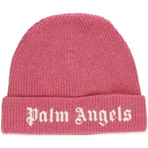 Palm Angels, Accessoires, Dames, Roze, M, Wol, Roze Wolblend Hoeden met Contrasterend Logo