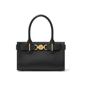 Versace Zwarte Medusa Plaque Leren Tas , Black , Dames , Maat: ONE Size