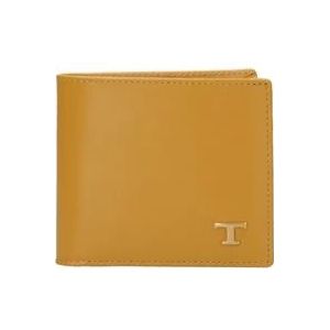 Tod's Donkergele Leren Portemonnee met T Logo , Yellow , Heren , Maat: ONE Size