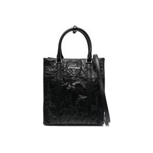 Prada Gekreukelde Tote Tas , Black , Dames , Maat: ONE Size