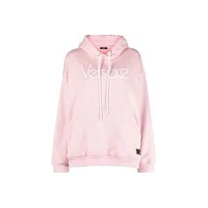 Versace, Sweatshirts & Hoodies, Dames, Roze, S, Logo Borduurwerk Hoodie