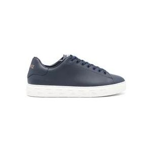 Versace, Blauwe Sneakers met Logo Patch Blauw, Heren, Maat:42 EU