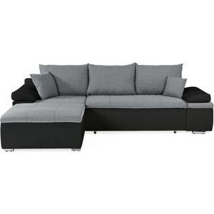 Omkeerbaar 3 -Seater omkeerbare hoekbank+borst - Zwarte imitatie en grijze stof - L 274 x d 184 cm - Celina - Gemaakt in Oekraïne