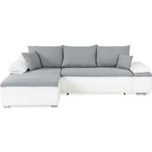 Omkeerbaar 3 -Seater Convertible Corner Sofa+Trunk - White Imitation and Gray Fabric - Celina - L 274 X D 184 cm - gemaakt in Oekraïne