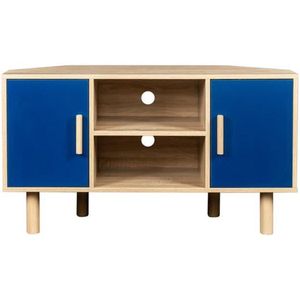 Lila Corner TV Cabinet - 2 deuren - Blue Melamine Decor - Massieve houten voeten - L90 x D35 x H55 cm