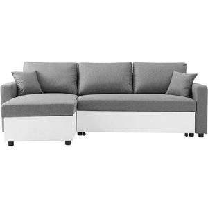 Omkeerbare hoekbank Convertible grote slaap + borst - Witte en grijze stof - L 228 x d 148 x h 86 cm - Owens