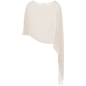 Antonelli Firenze, Beige Zijden Chiffon Cape Sjaal Beige, Dames, Maat:ONE Size