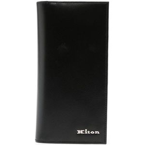 Kiton, Accessoires, Heren, Blauw, ONE Size, Blauwe Leren Bi-fold Portemonnee met Logo
