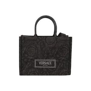 Versace Borduurwerk Jacquard Barocco Kalf Tote Tas , Black , Heren , Maat: ONE Size