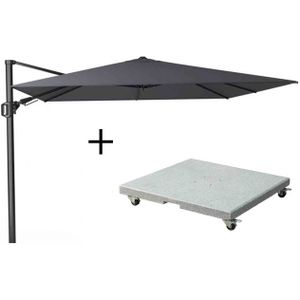 Platinum Challenger T² zweefparasol 300x300cm zwart + Premium Salerno parasolvoet 90kg