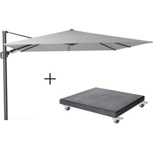 Platinum Challenger T² zweefparasol 300x300cm light grey (lichtgrijs)  Premium Modena parasolvoet 90kg