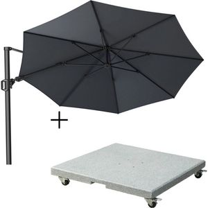 Platinum Challenger T² zweefparasol Ø350cm rond antraciet  Premium Salerno parasolvoet 90kg