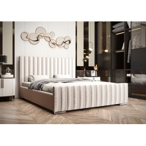 Tweepersoonsbed - Container - Metalen frame - Chromen poten - Beige fluwelen stof - Materiaal voelt aangenaam aan - Fluweel - 160 x 200