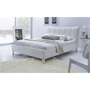 SANDY - tweepersoonsbed - massief hout - eco leer - wit