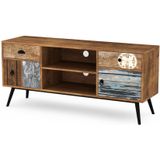 TV meubel Loveli 150, TV meubel met lade, ruim, modern, Scandinavische stijl. Breedte 150 cm. Kleur wit + lichtbruin. Korting