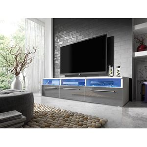 TV meubel ROMA, TV meubel, wit + grijs hoogglans, breedte 150 cm, moderne kast met lades.