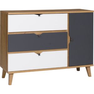 Dressoir - Ladekast - 3 ruime lades - Planken - Wit - Grafiet - Gouden eik - 120 cm