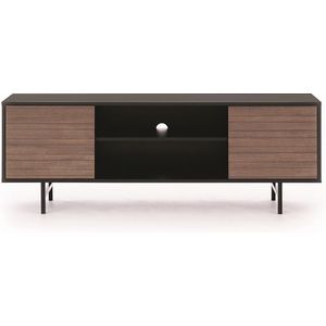 TV meubel - Planken - Metalen poten - Push to open opening - Zwart + hout - 150 cm