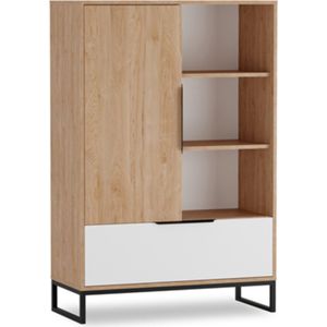 Boekenkast - Boekenkast met planken en lades - Metalen poten - hickory + wit mat - 90 cm