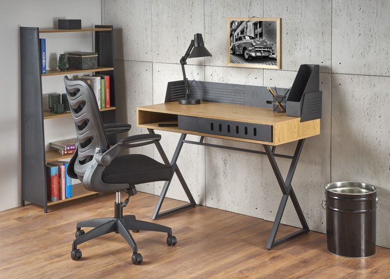 Bureau - modern - opberg vak - 110x90x51 cm - zwart goud