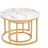 PAOLA - salontafel rond - set van 2 - marmer, goud