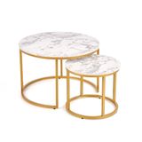 PAOLA - salontafel rond - set van 2 - marmer, goud