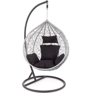 Eggy - Hangstoel met standaard - cocoon fauteuil - tuinfauteuil - schommelstoel - tuinmeubelen - grijs/zwart - Maxi Maja