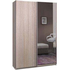 Kledingkast met schuifdeuren - Kledingkast met spiegel - Sonoma - Planken - Kledingroede - Ruime kledingkast - 135 cm
