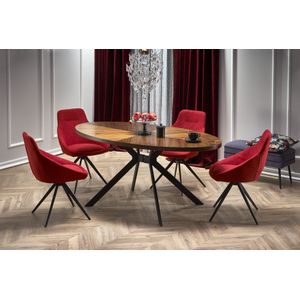 Locarno tafel 170x90x75 cm - ovale tafel - moderne eettafel - notenblad - zwarte poot - 6 personen - naturel fineer - Maxi Maja