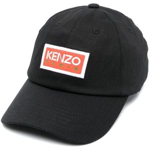 Kenzo, Accessoires, Heren, Zwart, ONE Size, Katoen, Zwarte Logo Geborduurde Pet