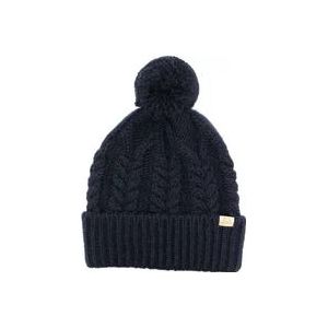 Woolrich, Accessoires, Dames, Blauw, M, Wol, Navy Blauwe Kabelgebreide Muts