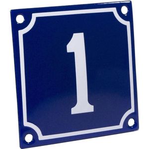 Emaille huisnummer blauw/wit nr. 1 10x10cm