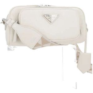 Prada, Witte Antieke Leren Schoudertas met Zilveren Hardware Wit, Dames, Maat:ONE Size