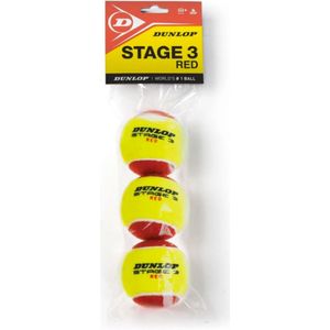 Dunlop stage red 3 polybag tennisbal 3 stuks in de kleur geel.