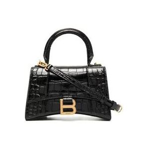 Balenciaga Zwarte tas met krokodilleneffect en handvat , Black , Dames , Maat: ONE Size