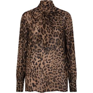 Trixie - Leopard - Top - Dames - Wijde Non-Stretch Met Pofmouwen