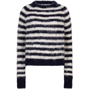 Ibana - Konia Stripe - Gebreide Trui - Blauw Wit - Ronde Hals - Lange Mouwen