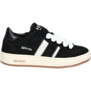 Hip - H1102 - Lage Sneaker - Zwart - Suede met Leren Zijstrepen