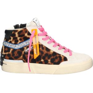Crime London - 25171 - Mid Sneaker - Beige - Suede en Pony Hair met Leopard Print
