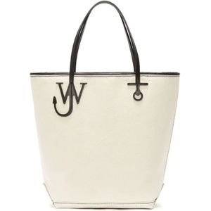 JW Anderson, Tassen, Heren, Beige, ONE Size, Natuurlijke canvas tote tas met zwarte leren afwerking