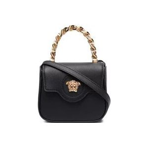Versace Zwarte Mini Tas met Goudkleurig Handvat , Black , Dames , Maat: ONE Size