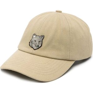 Maison Kitsuné, Beige Canvas Baseball Cap Bold Fox Head Patch Beige, Heren, Maat:ONE Size