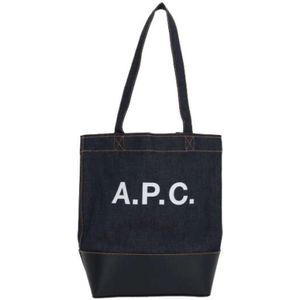 A.p.c., Tassen, Dames, Blauw, ONE Size, Denim, Blauwe Denim Tote Tas met Leren Basis