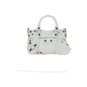 Balenciaga Studded Leren Tote Tas met Afneembare Schouderband , White , Dames , Maat: ONE Size