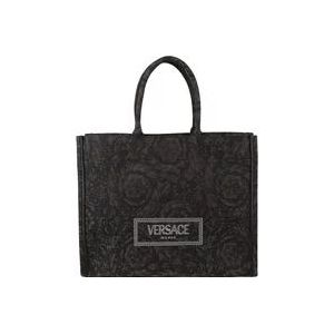 Versace Geborduurde Jacquard Barocco Tote Tas , Black , Heren , Maat: ONE Size