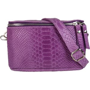 Qischa® - Crossbody fashion heuptas/bumbag - zacht leder - violet/paars croq - zilveren ritssluiting