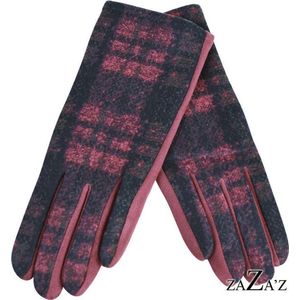 Handschoenen - Bordeaux rood -geruit -onderkant effen suède look - Touch screen