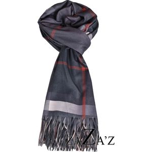 Sjaal zwart- grote ruit-natuurlijke materialen- unisex- langwerpig -met franjes.
