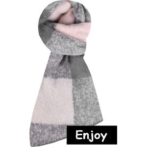 sjaal-roze -grote ruit -mooi afgewerkt- met feston steek -dikke sjaal
