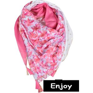 sjaal-vierkant-roze -vier prints -india cotton